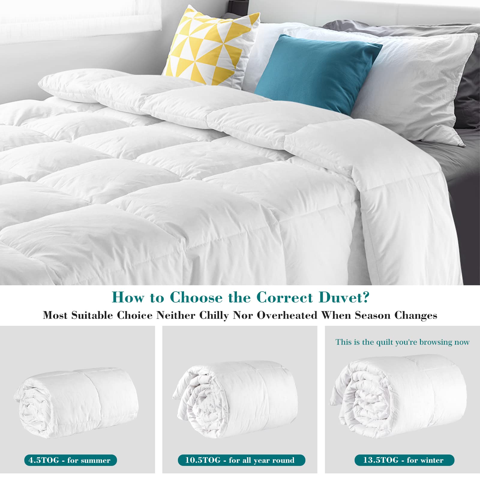 Threads For Bed 13.5 Tog King Size Feather and Down Cotton Duvet