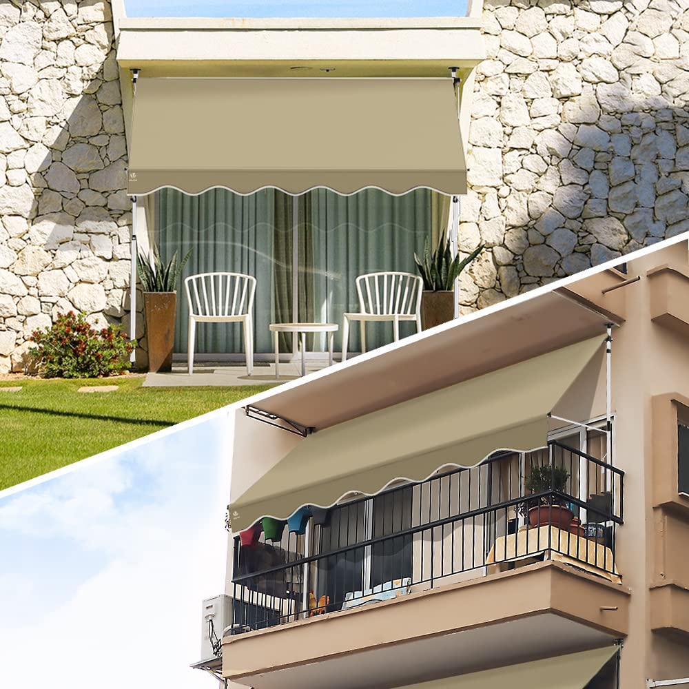 VOUNOT 3x1.2m Retractable Patio Awning | Manual Waterproof Canopy, Beige
