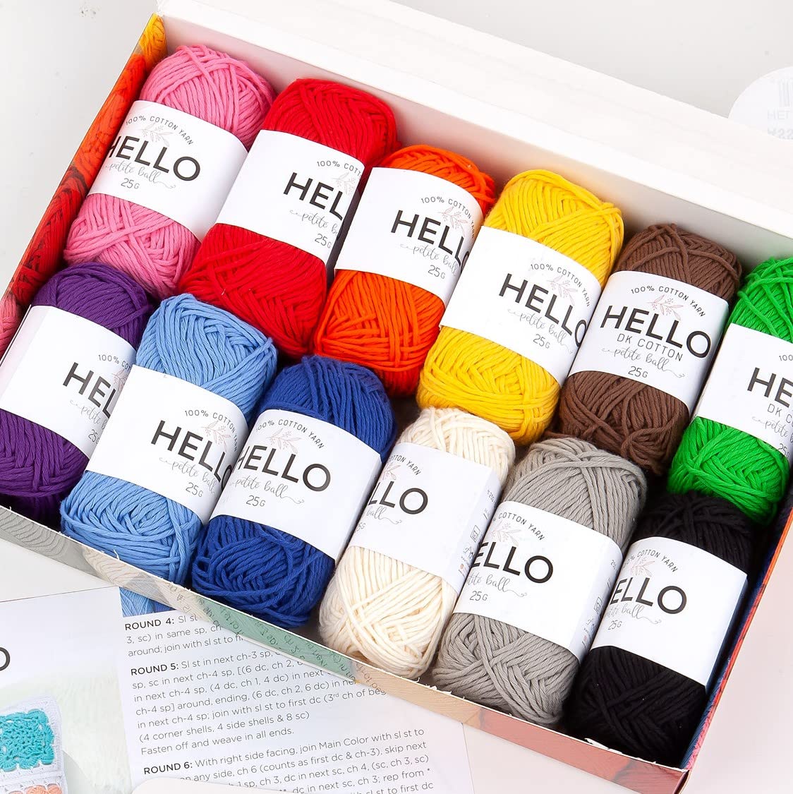 Jolof Store Hello 100% Cotton Yarn Pack – 12 Balls for Amigurumi