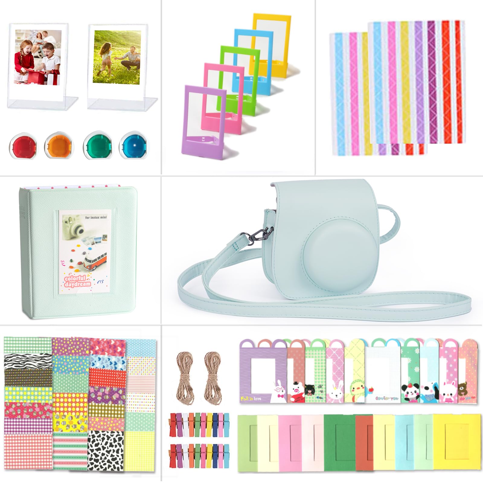 Riosin Instax Mini 12 Accessories Kit – Case, Album & Filters, Mint Green