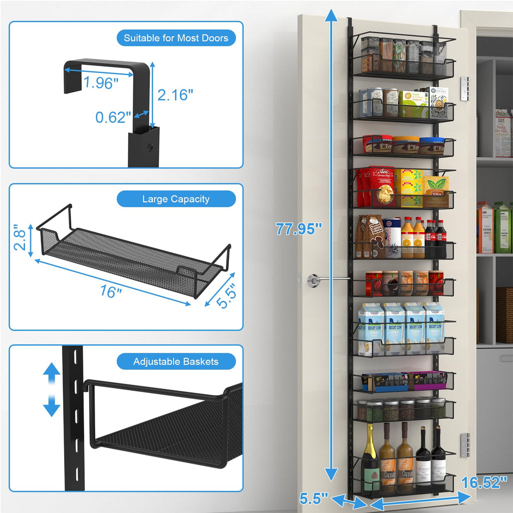 VyGrow 10-Tier Over the Door Pantry Organizer | Adjustable Metal Rack
