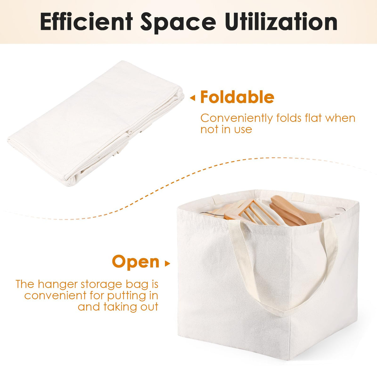 Square Hanger Storage Bag with Handles, Large Capacity Foldable Canvas Clothes Hanger Organizer Box for Wardrobe Storage Space Saving White Square - image 4