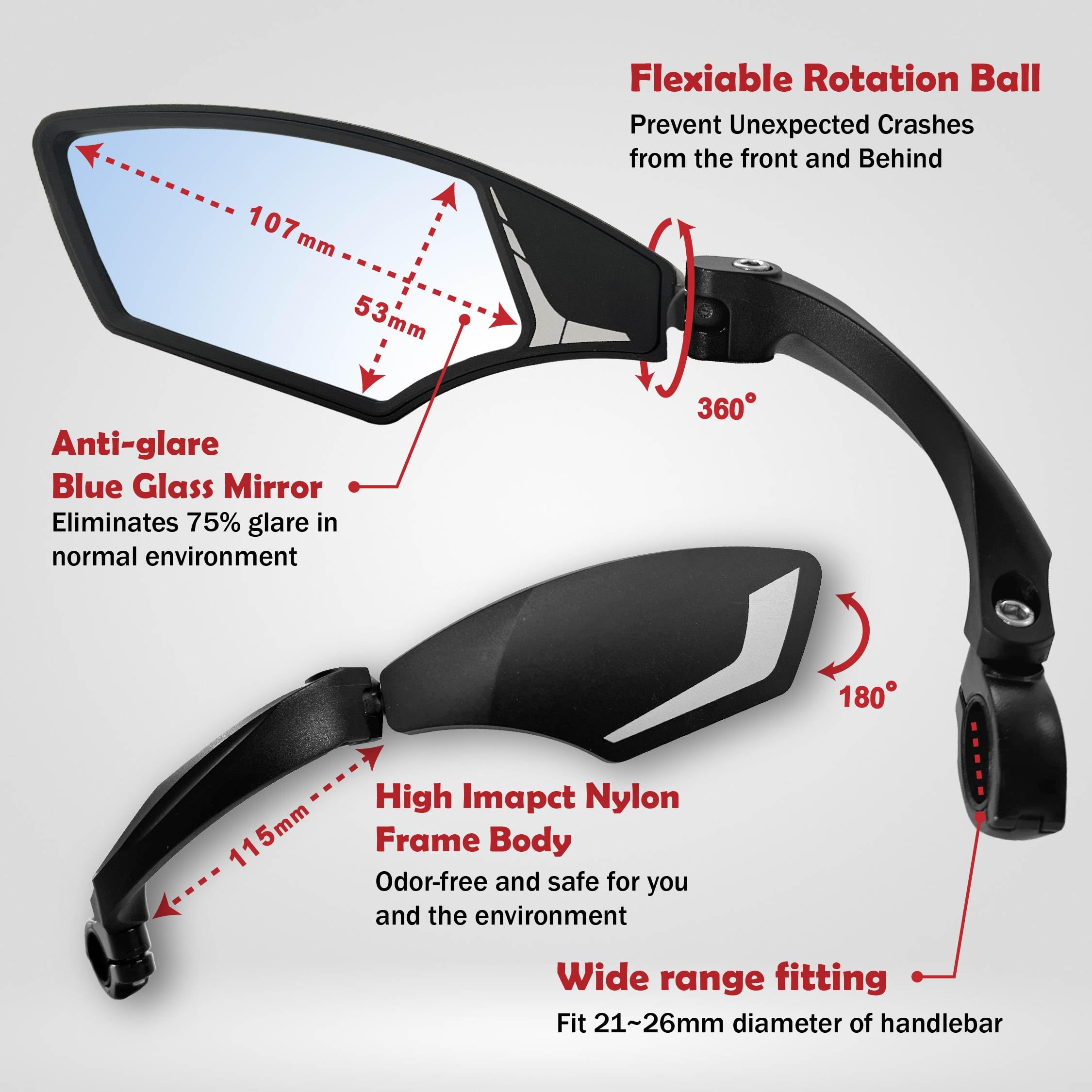 Hafny HD Bike Mirror | Anti-Glare Blue Glass Handlebar Mirror for E-Bikes