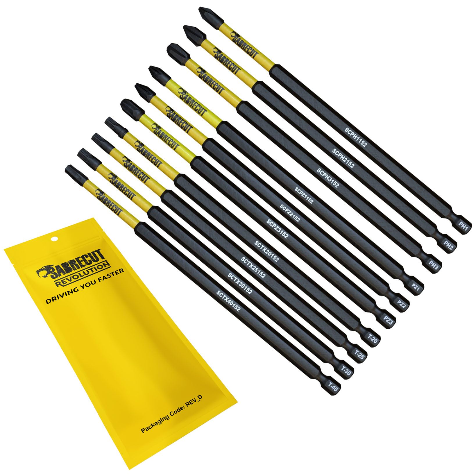 SabreCut 10pc 152mm Magnetic Impact Screwdriver Bits Set - Pozi Phillips Torx
