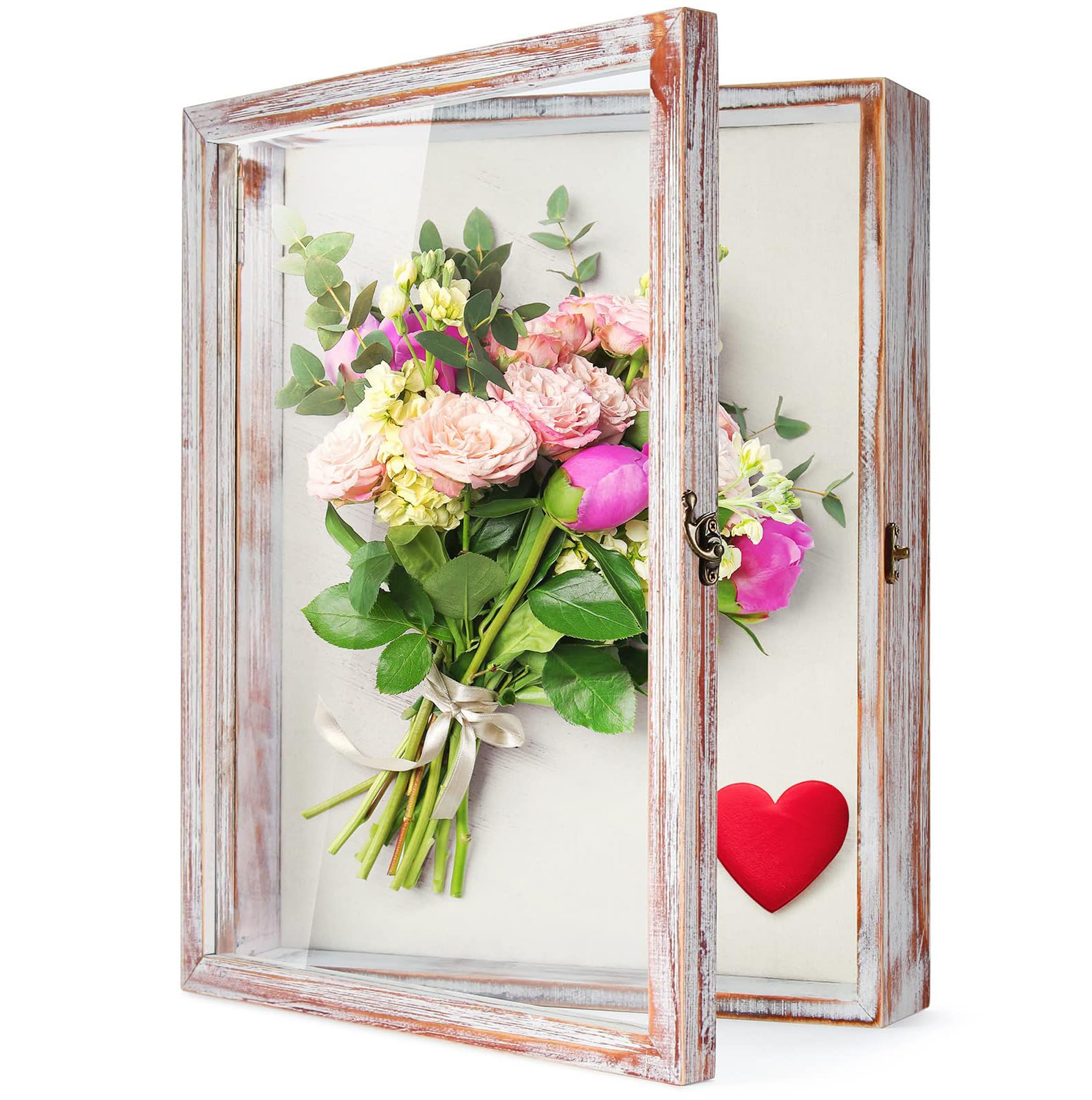 TJ.MOREE 13x16 Shadow Box Display Case – Vintage Wood Memory Frame with Door