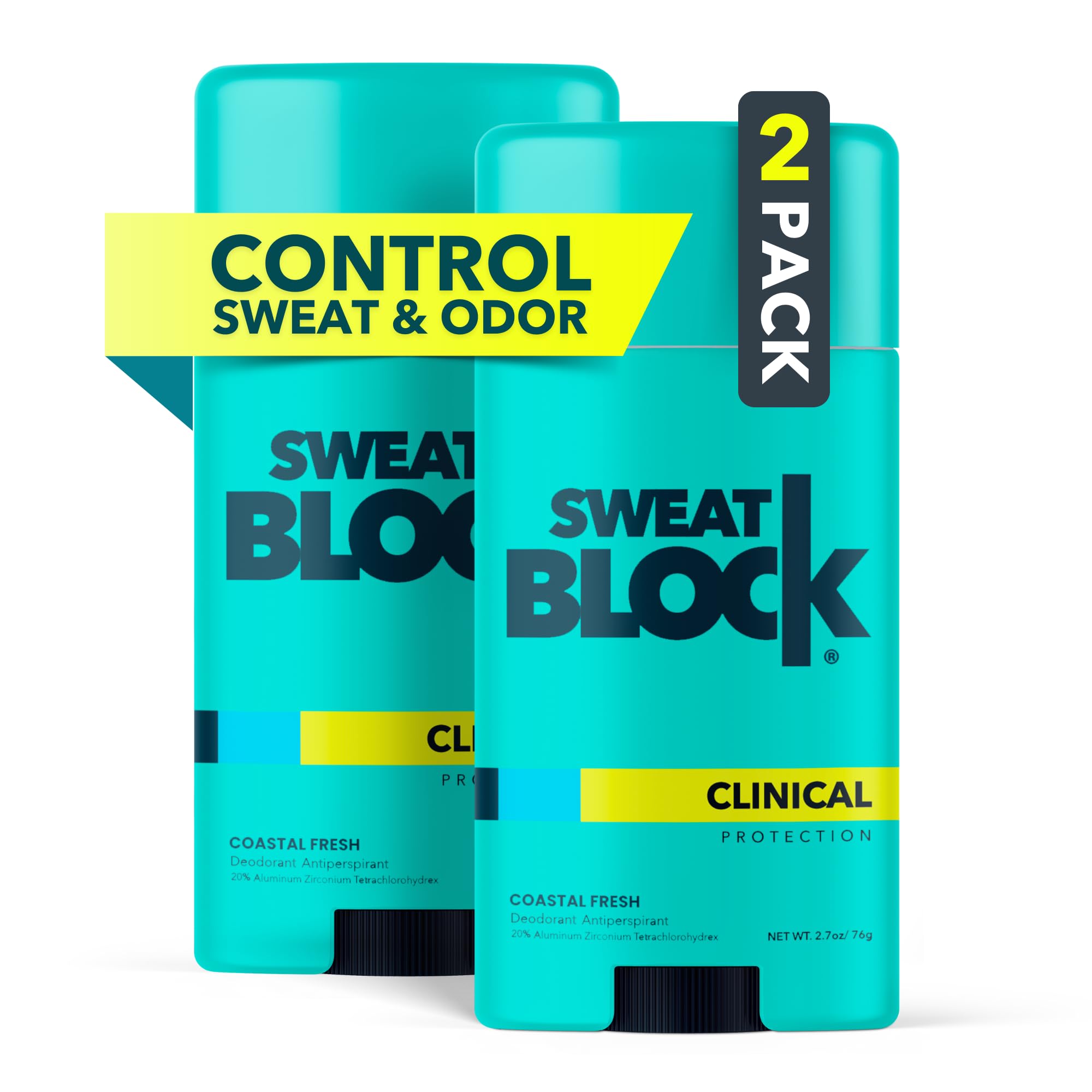 SweatBlock Antiperspirant Deodorant Stick – Coastal Fresh (2 Pack)