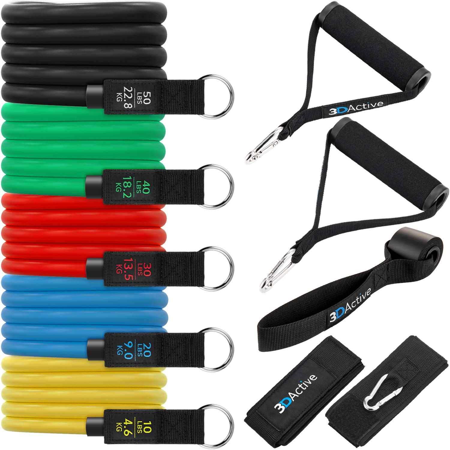 3DActive Resistance Bands Set - 150lbs Stackable Exercise Bands for Home Gym