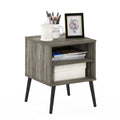 Furinno Claude 2-Tier Side Table | Mid-Century Nightstand, French Oak Grey