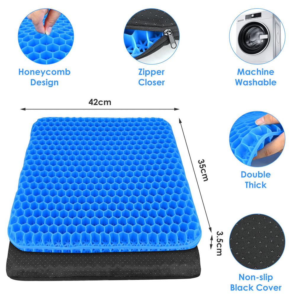 Gel Seat Cushion - Soft Sitter Honeycomb Cushions Double Thick Gel Cushion with Cloth Cover, Cooling & Ergonomic Support Pressure Cushion - image 2
