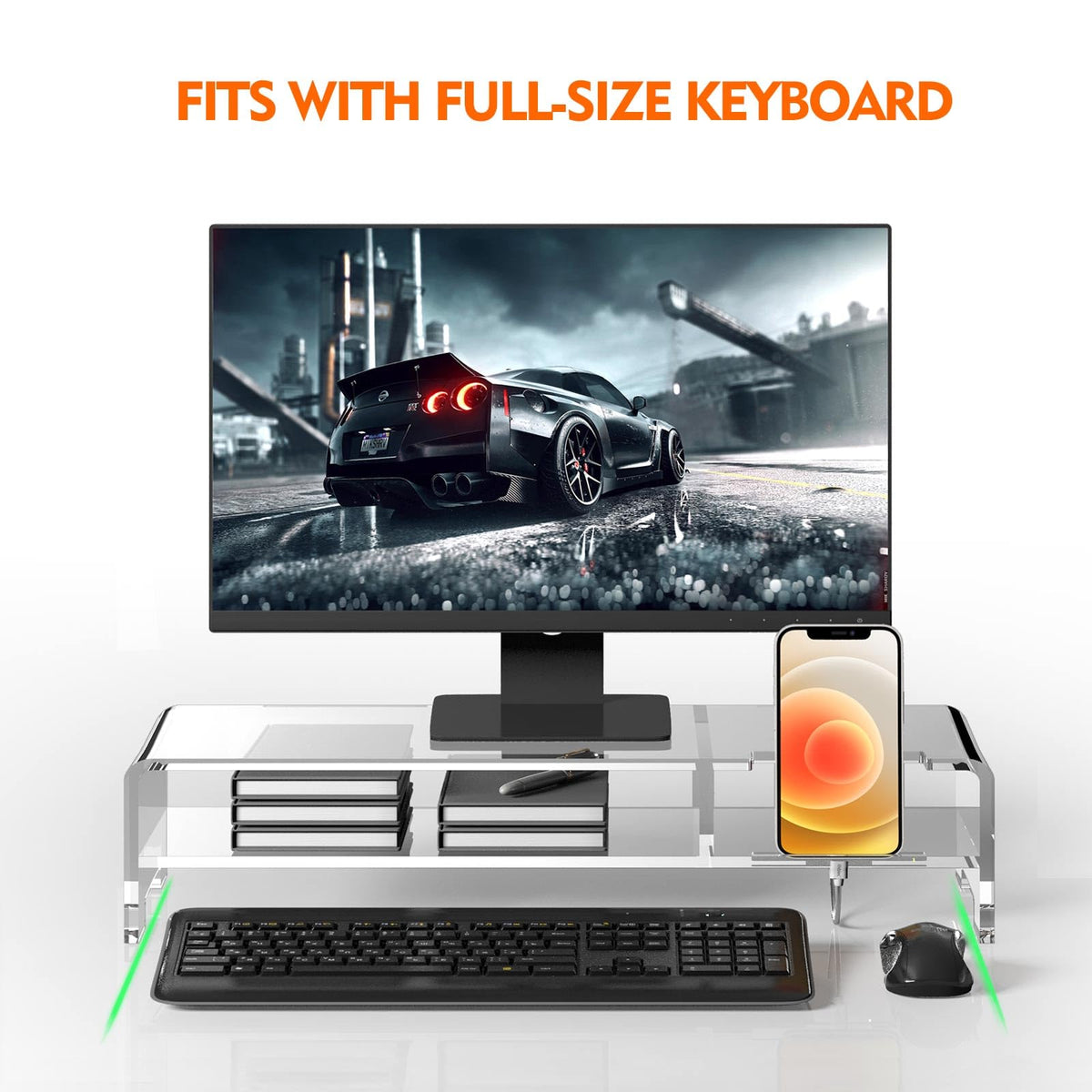 BEYGORM Acrylic Monitor Stand Riser, Wide 20", 2 Tier Computer with Storage, Desk Organizer Desktop Printer Laptop Storage Shelf Screen Holder Phone - image 5