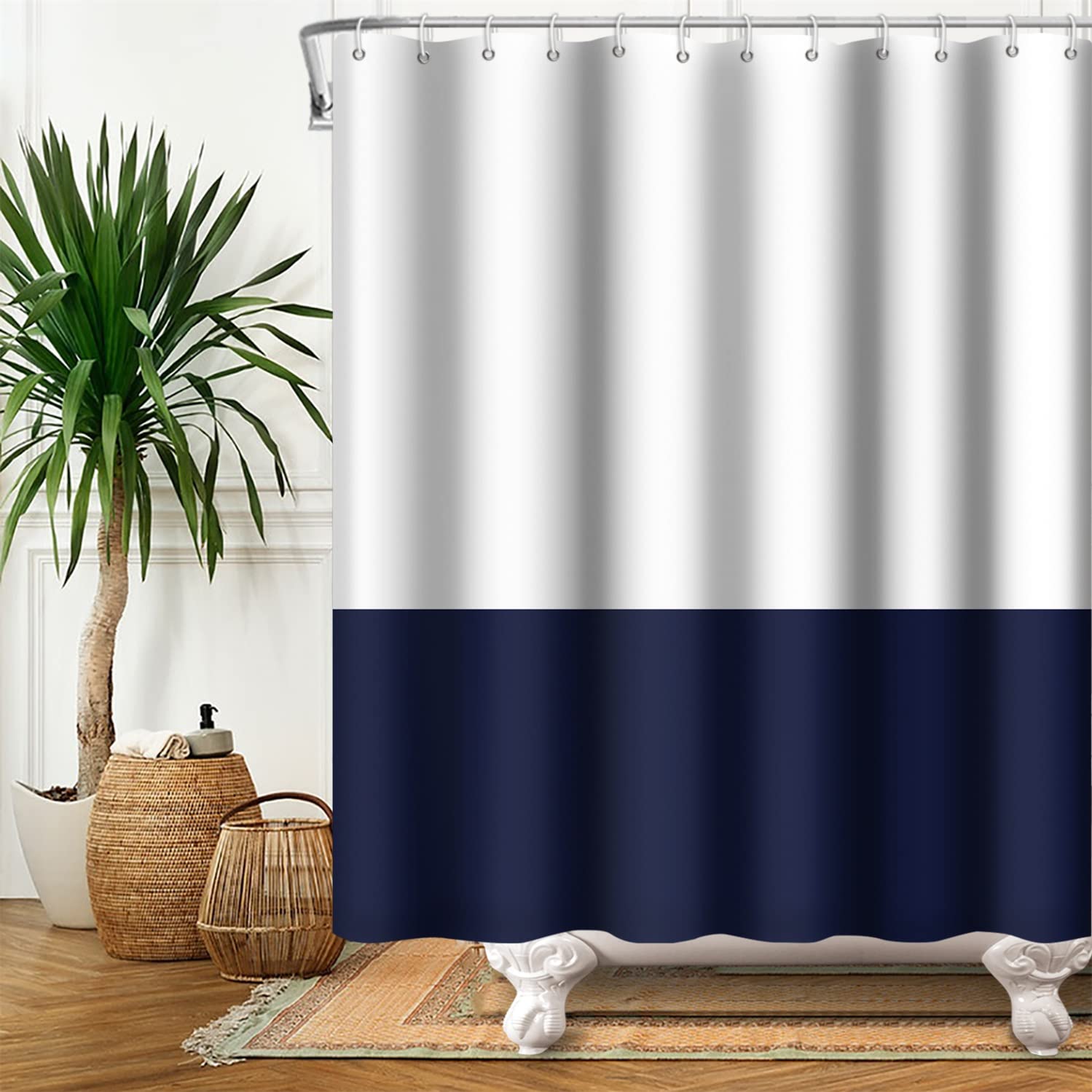 SDOTPMT White & Blue Waterproof Polyester Shower Curtain | 65x72 in