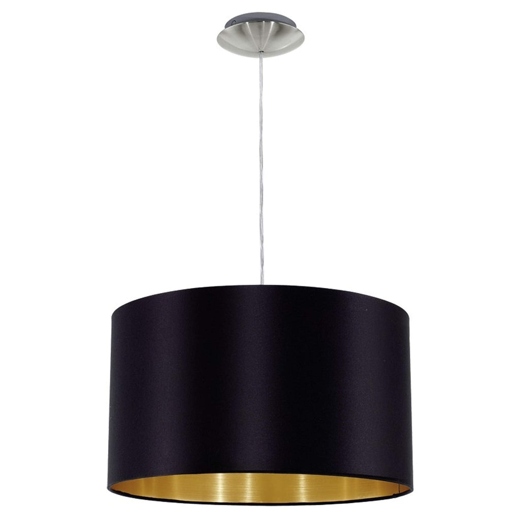 EGLO Maserlo Pendant Lamp – Black & Gold Textile Shade, 38cm Nickel Steel
