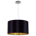 EGLO Maserlo Pendant Lamp – Black & Gold Textile Shade, 38cm Nickel Steel