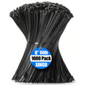 XINGO Black Nylon Cable Ties - 200mm x 4.8mm UV Resistant (1000 Pack)