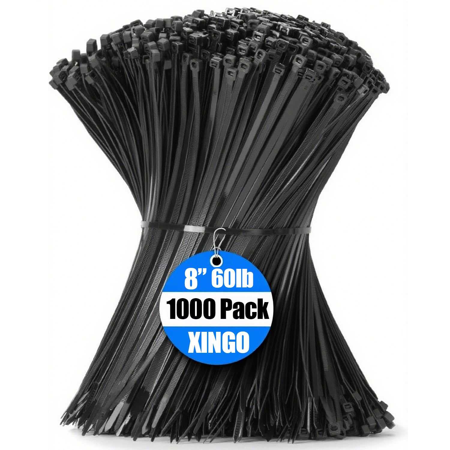 XINGO Black Nylon Cable Ties - 200mm x 4.8mm UV Resistant (1000 Pack)