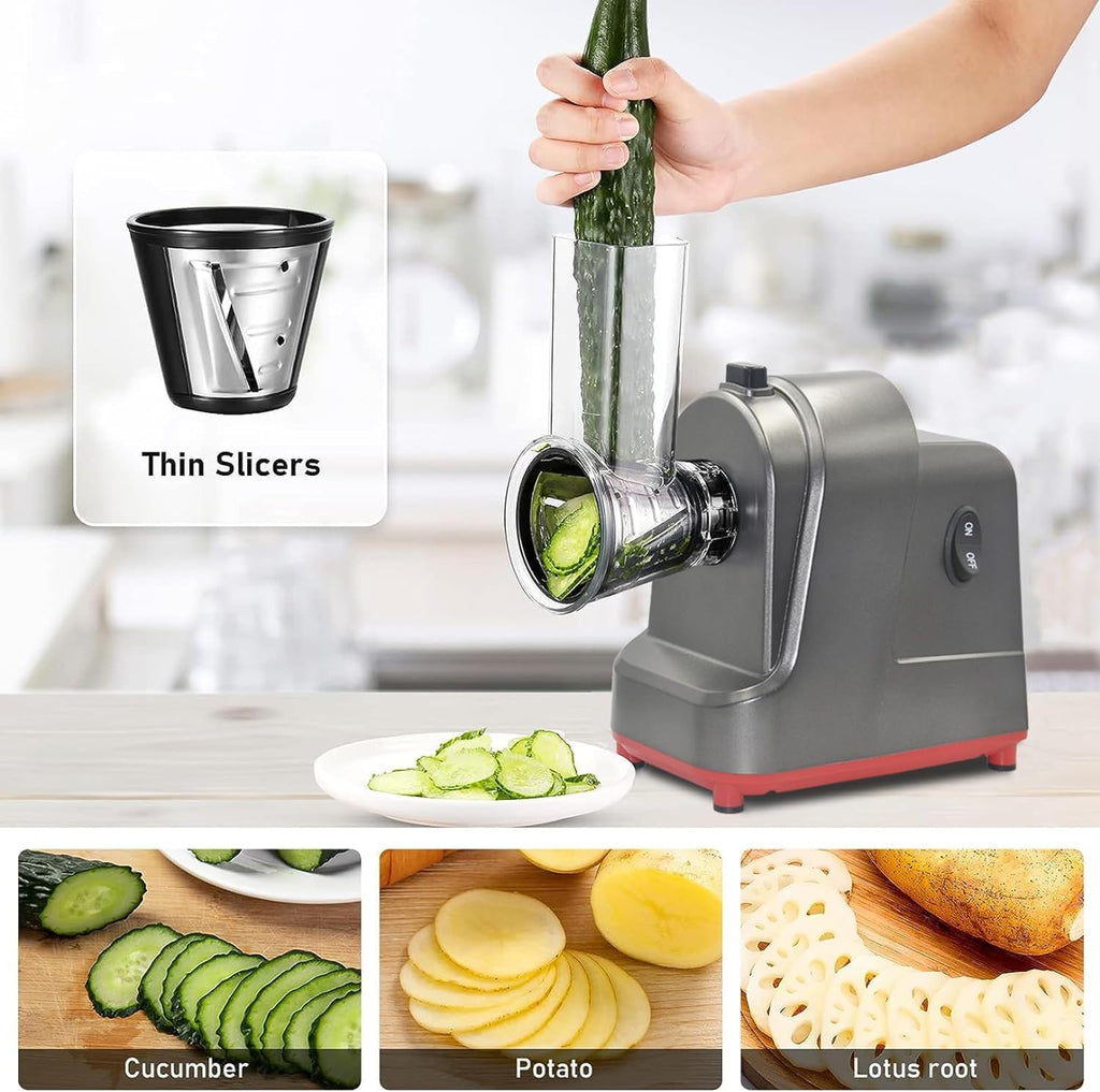 ABsuper Electric Cheese Grater & Vegetable Slicer – 250W Salad Maker, 5 Blades