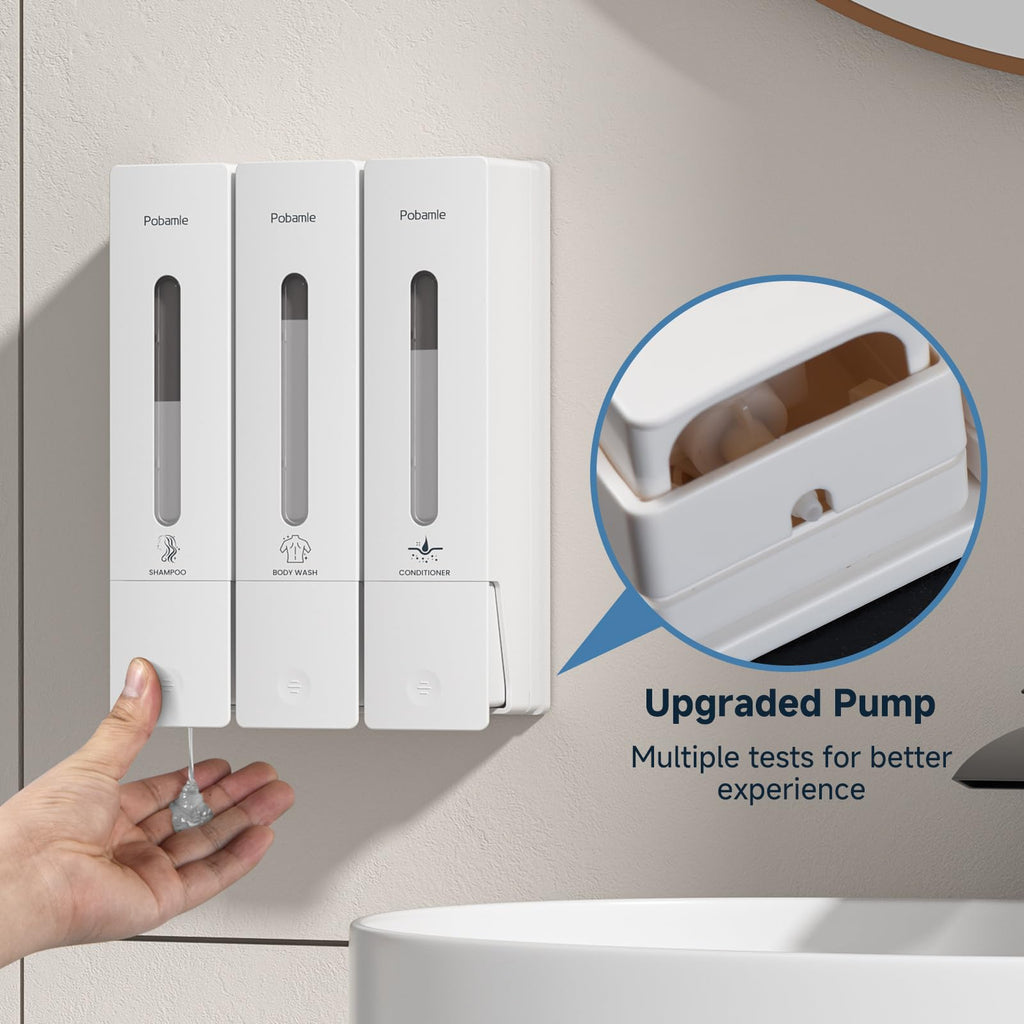 3-Chamber Wall Mounted Shower Soap Dispenser – 400ml White