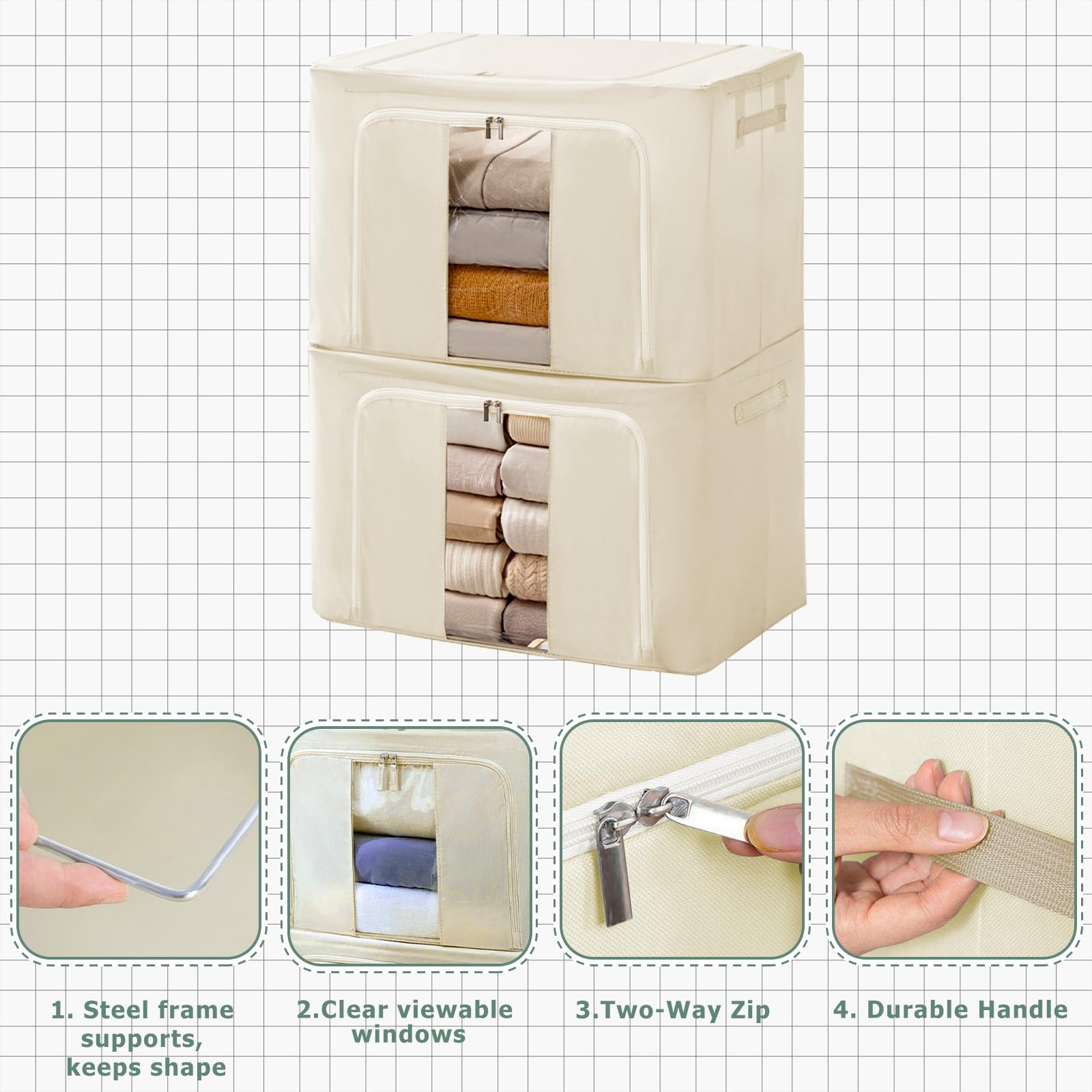 Jolof Store 2-Pack Stackable Closet Organizers – Foldable Oxford Storage Bins