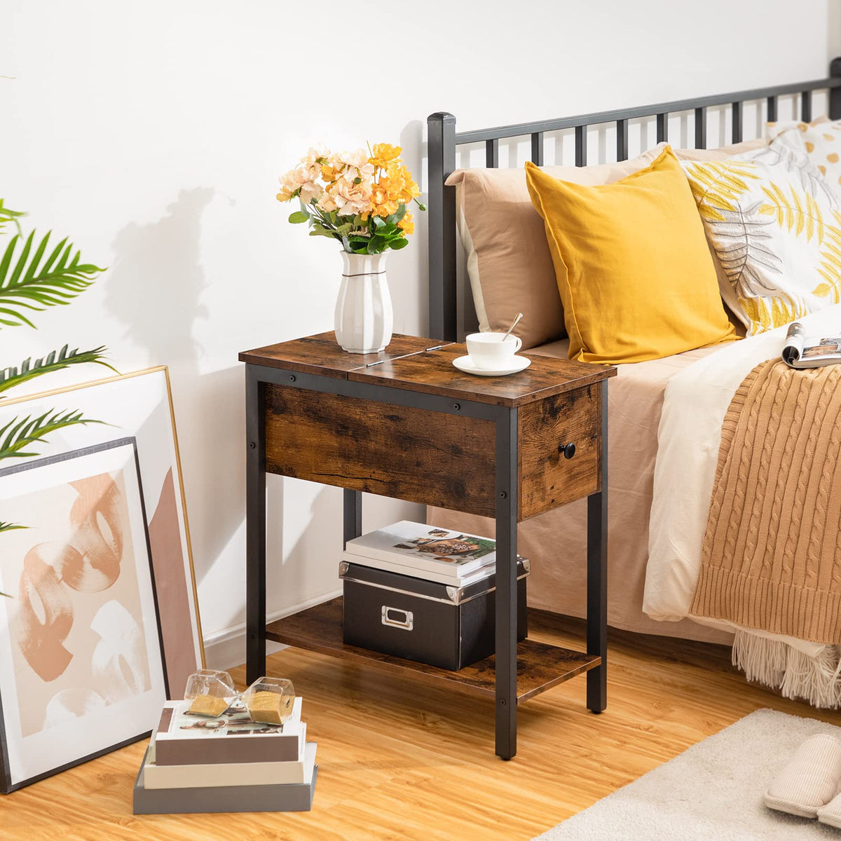 HOOBRO Narrow Side Table, Slim Bedside Table for Small Spaces, Flip Top End Table, Couch Arm Chair Side Table with Storage Shelf - image 5
