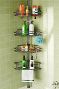 HAMITOR Corner Shower Caddy – 4-Tier Stainless Steel Tension Pole Shelf