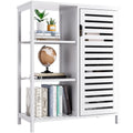 HITNET White Bamboo Bathroom Storage Cabinet | Freestanding Floor Cupboard