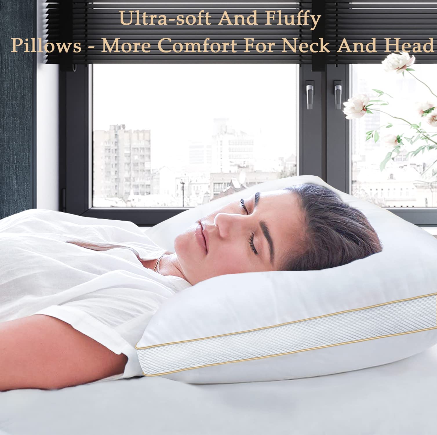Sofslee Bed Pillows 2 Pack – Hypoallergenic Down Alternative – Standard