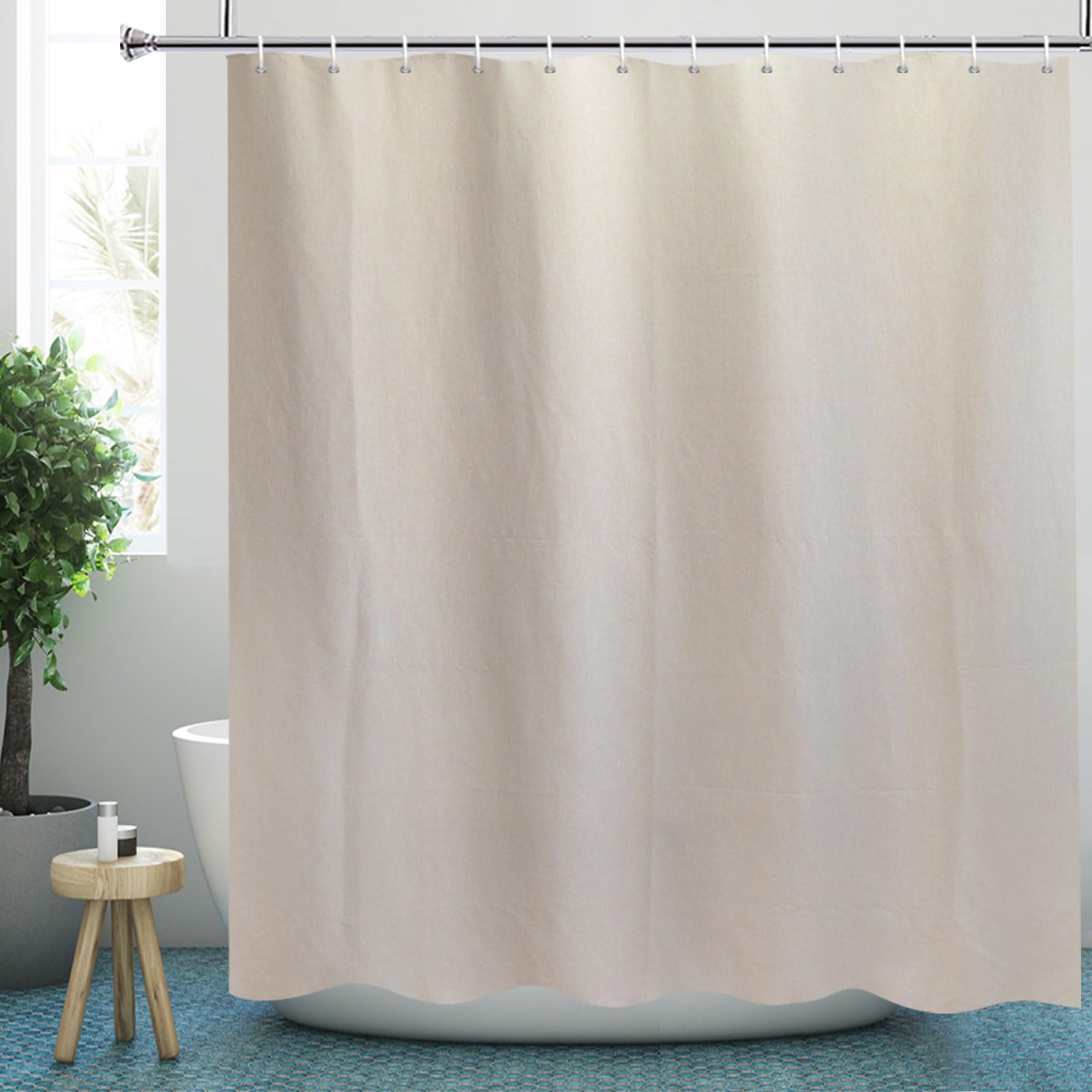 Beige Linen Textured Shower Curtain | Extra Long 220cm Drop