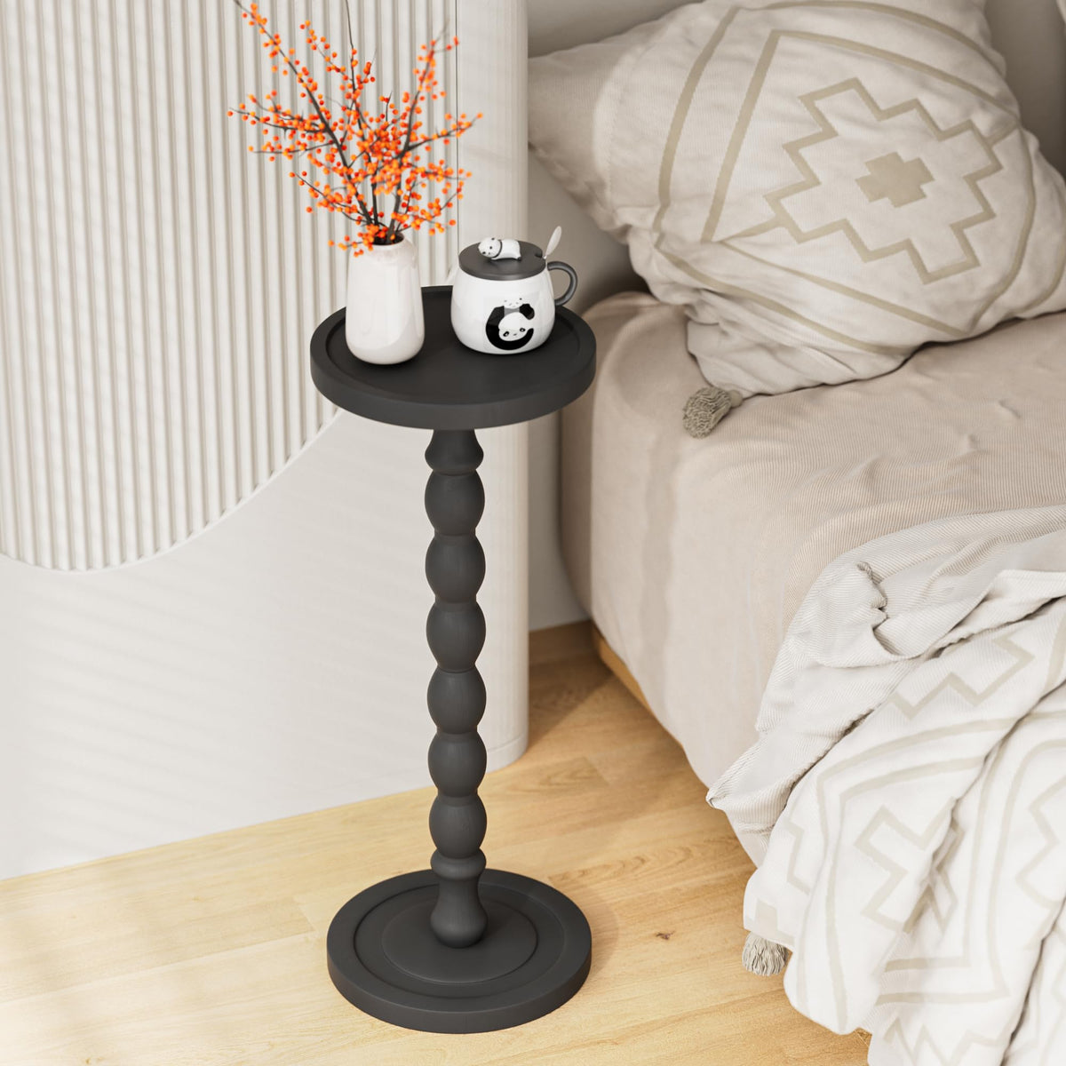 Caossuixin Wooden Round Side Table, Round Bar Table, Small End Table-Black - image 5