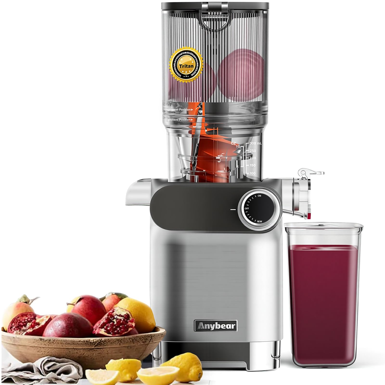 Anybear Cold Press Juicer – 200W Masticating Slow Juicer with 4.3" Chute