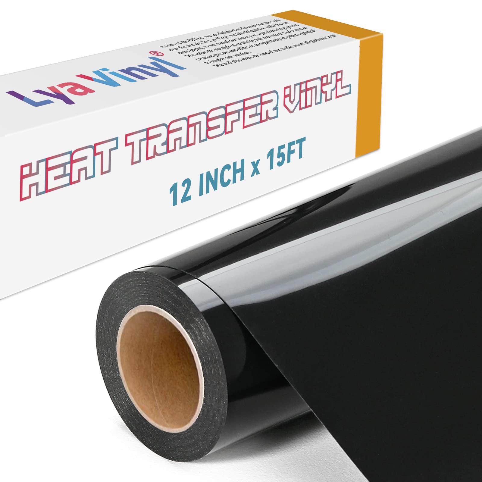 Lya Vinyl Black Heat Transfer Vinyl Roll – 12" x 15ft HTV for Cricut