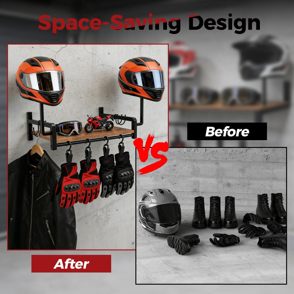 Motorcycle Helmet Holder Wall Mount, Stand for 2 Helmets with 4 Glove Hooks - image 4