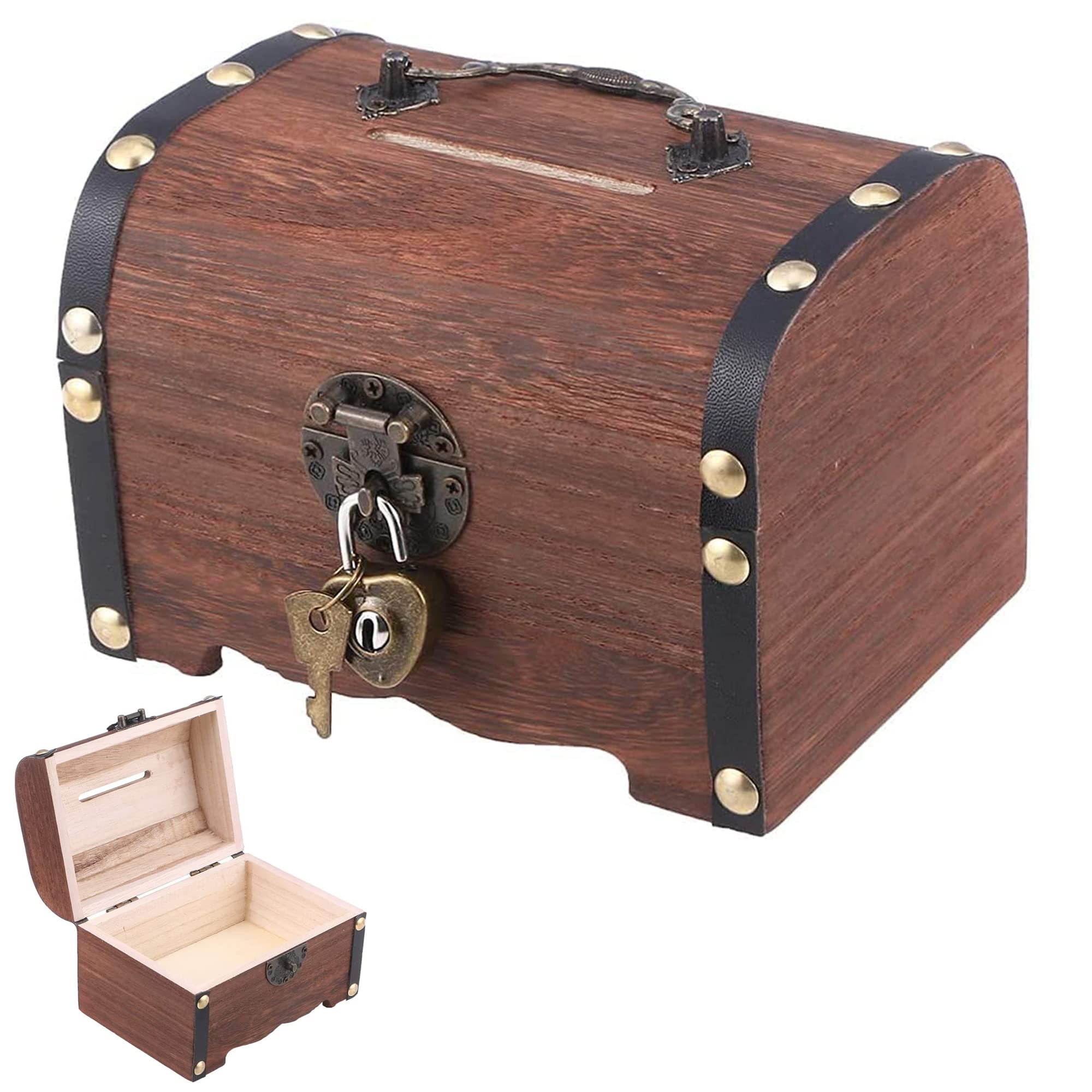 HAOBIN Vintage Wooden Treasure Chest – Handmade Jewelry Storage Box
