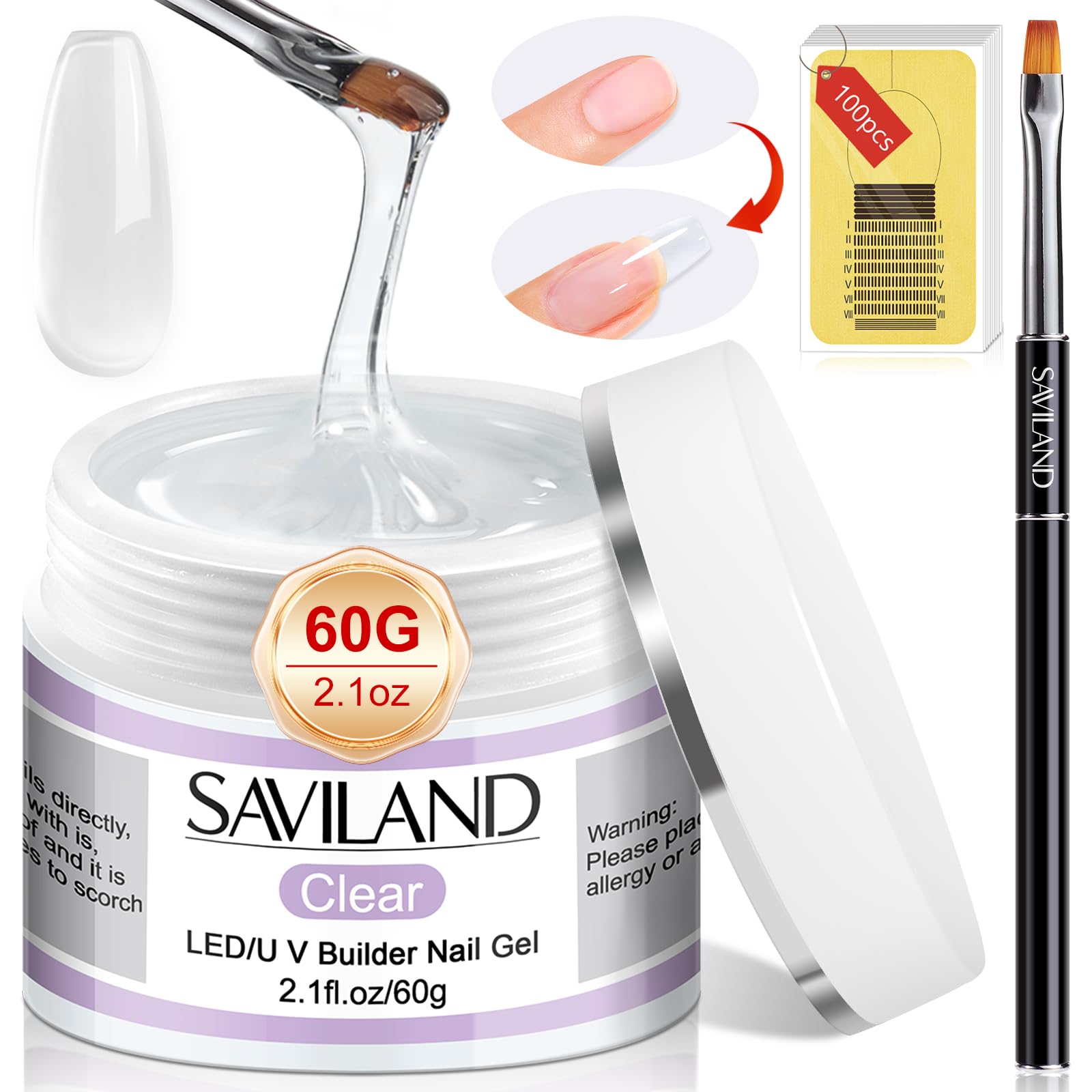 Saviland 60g Clear Builder Gel Kit | Nail Extension & Strengthening Set