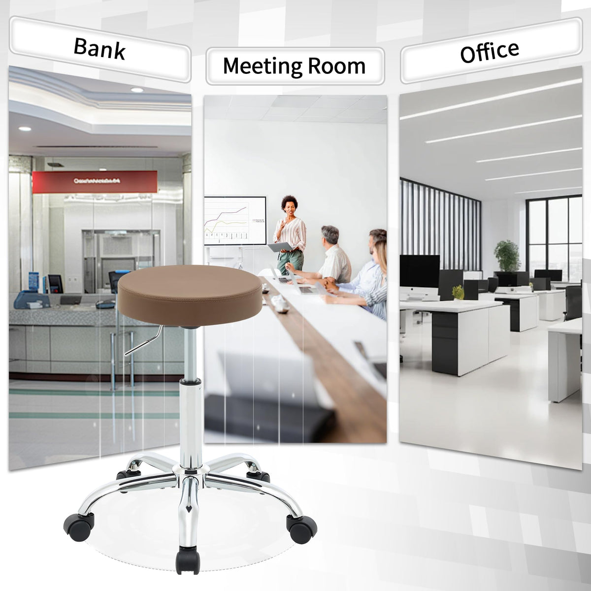FIRAVOE Backless Rolling Office Stool, Adjustable Swivel Work Chair with Wheels, 49.5–67.6 cm Height - image 2