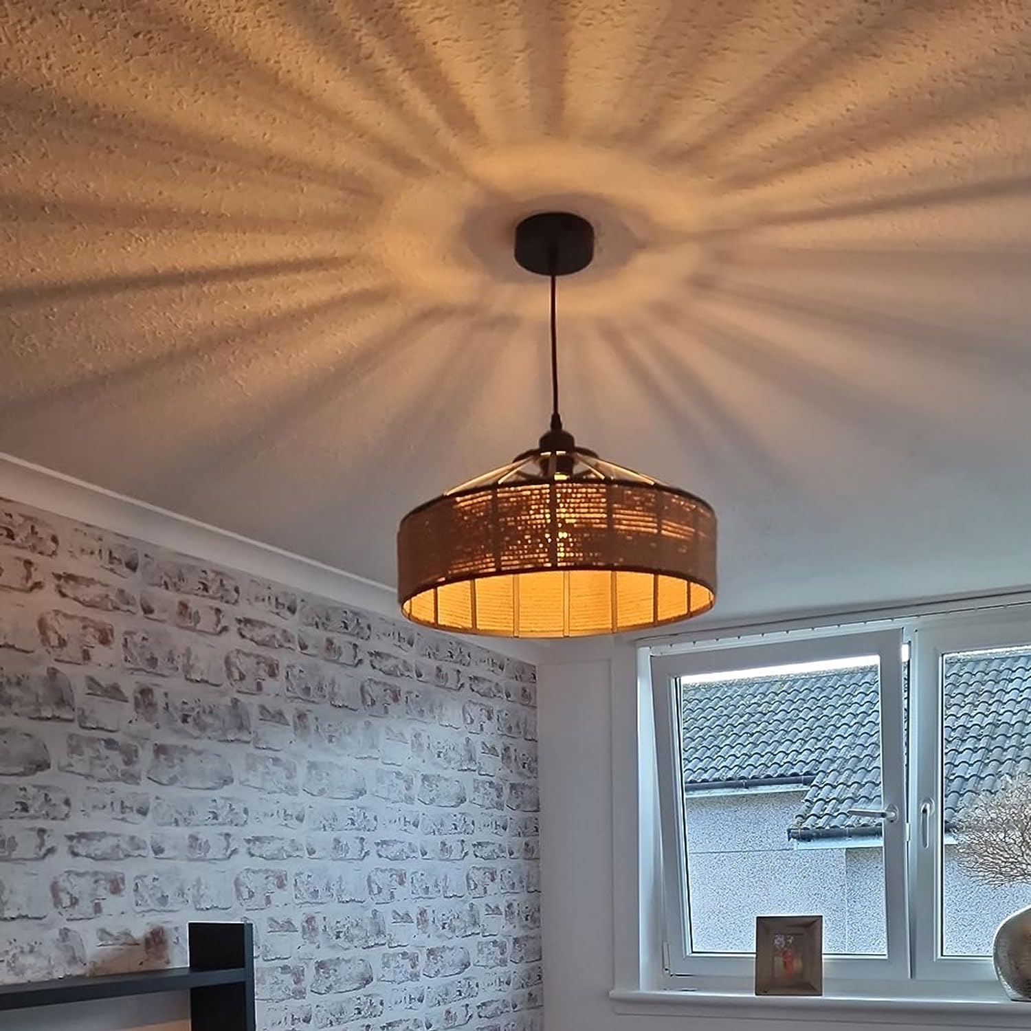 LEDSone Vintage Hemp Rope Pendant Light – Industrial Wire Cage Ceiling Lamp
