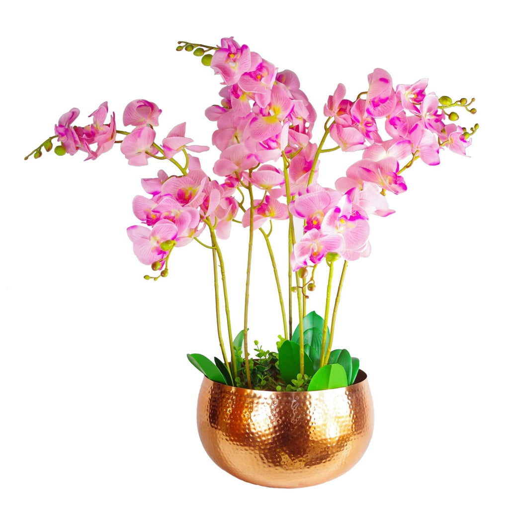 Leaf Hammered Copper Metal Planter – Large 32cm Rustic Indoor Pot