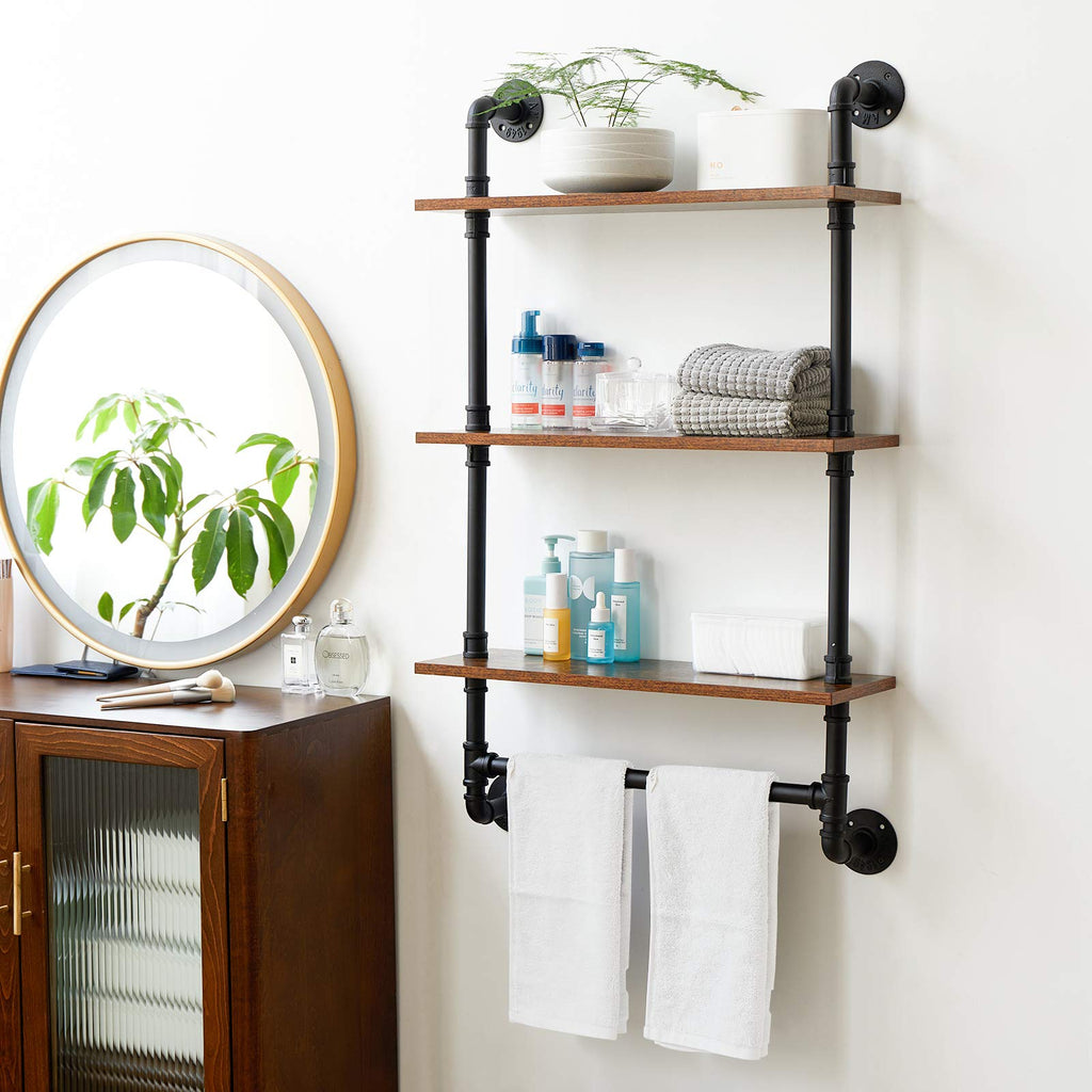 IBUYKE Industrial Pipe Floating Shelves | 2-Tier Rustic Wall Shelf