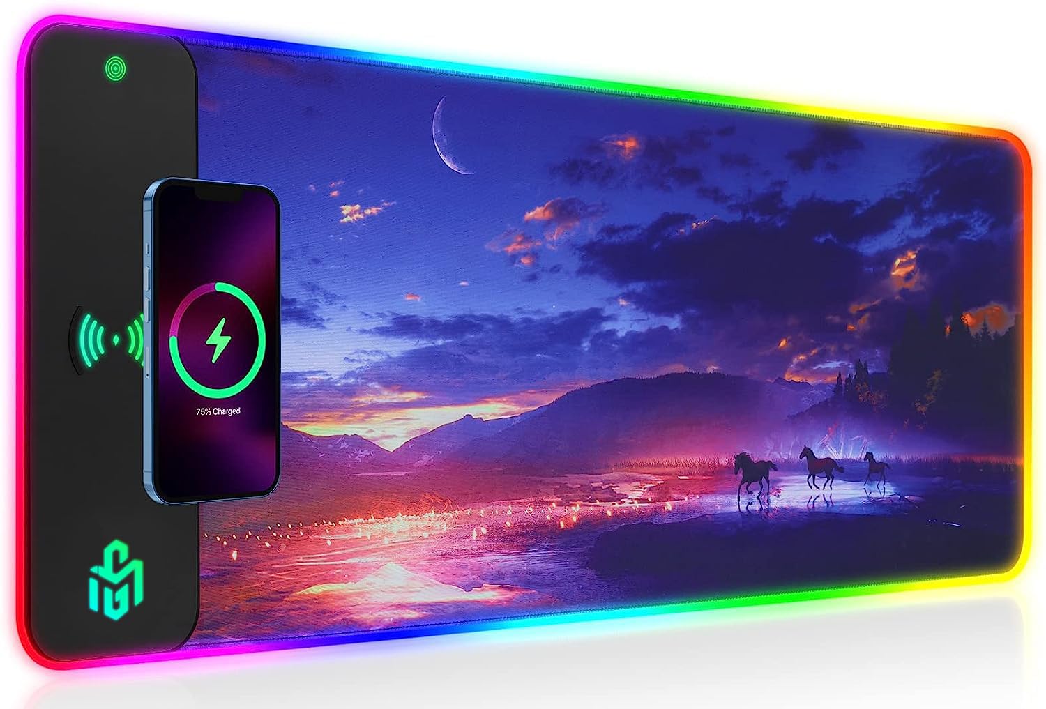 GIM RGB Gaming Mouse Pad with 15W Wireless Charging - Purple, 800x300mm