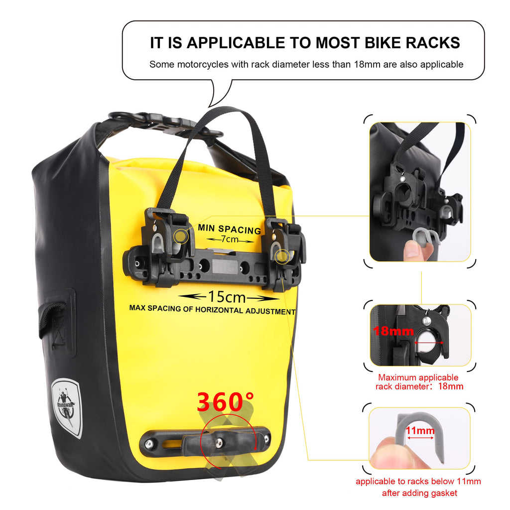 Rhinowalk 7L Waterproof Bike Pannier Bag | Rear Rack Cycling Bag