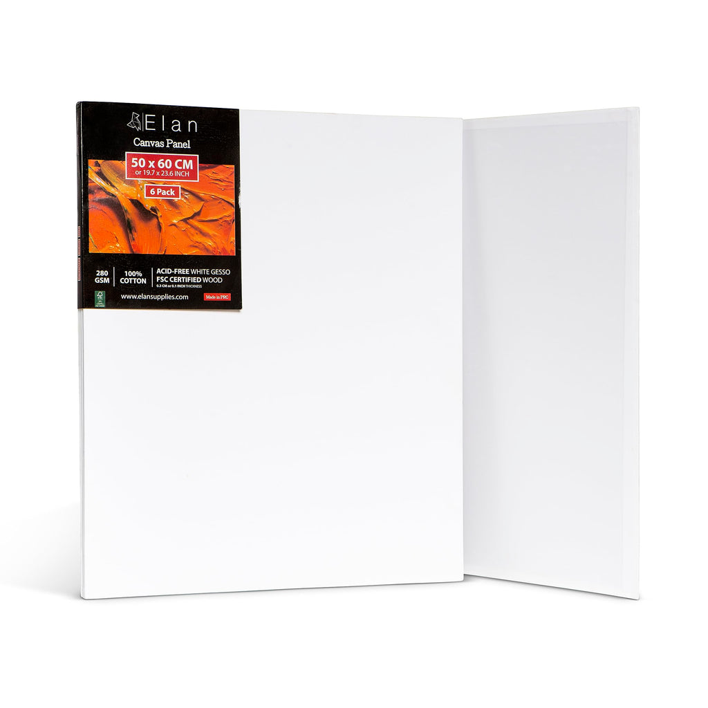 Elan 100% Cotton Canvas Panels 50x60cm | 6-Pack Quadruple Primed Boards