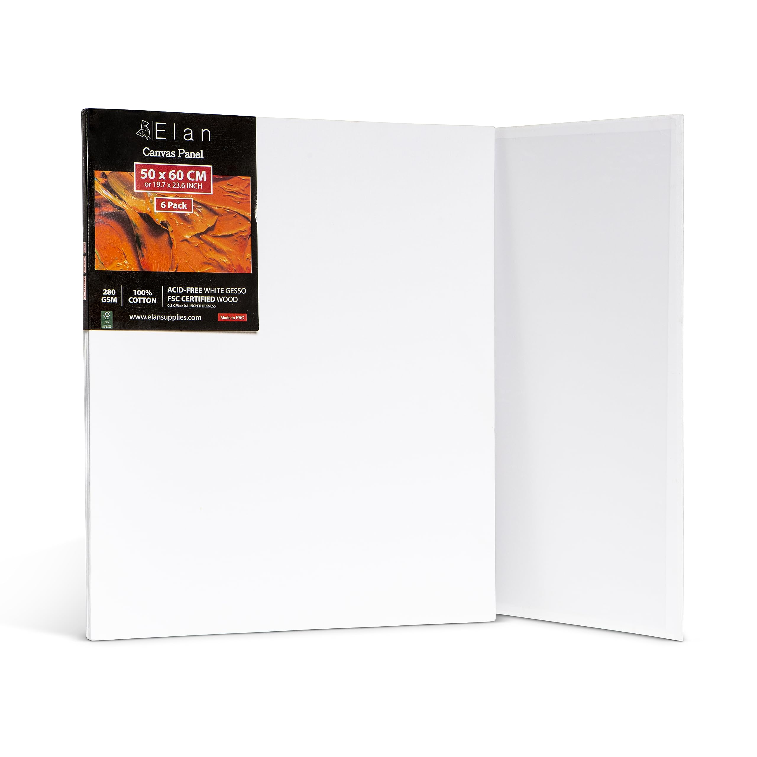 Elan 100% Cotton Canvas Panels 50x60cm | 6-Pack Quadruple Primed Boards