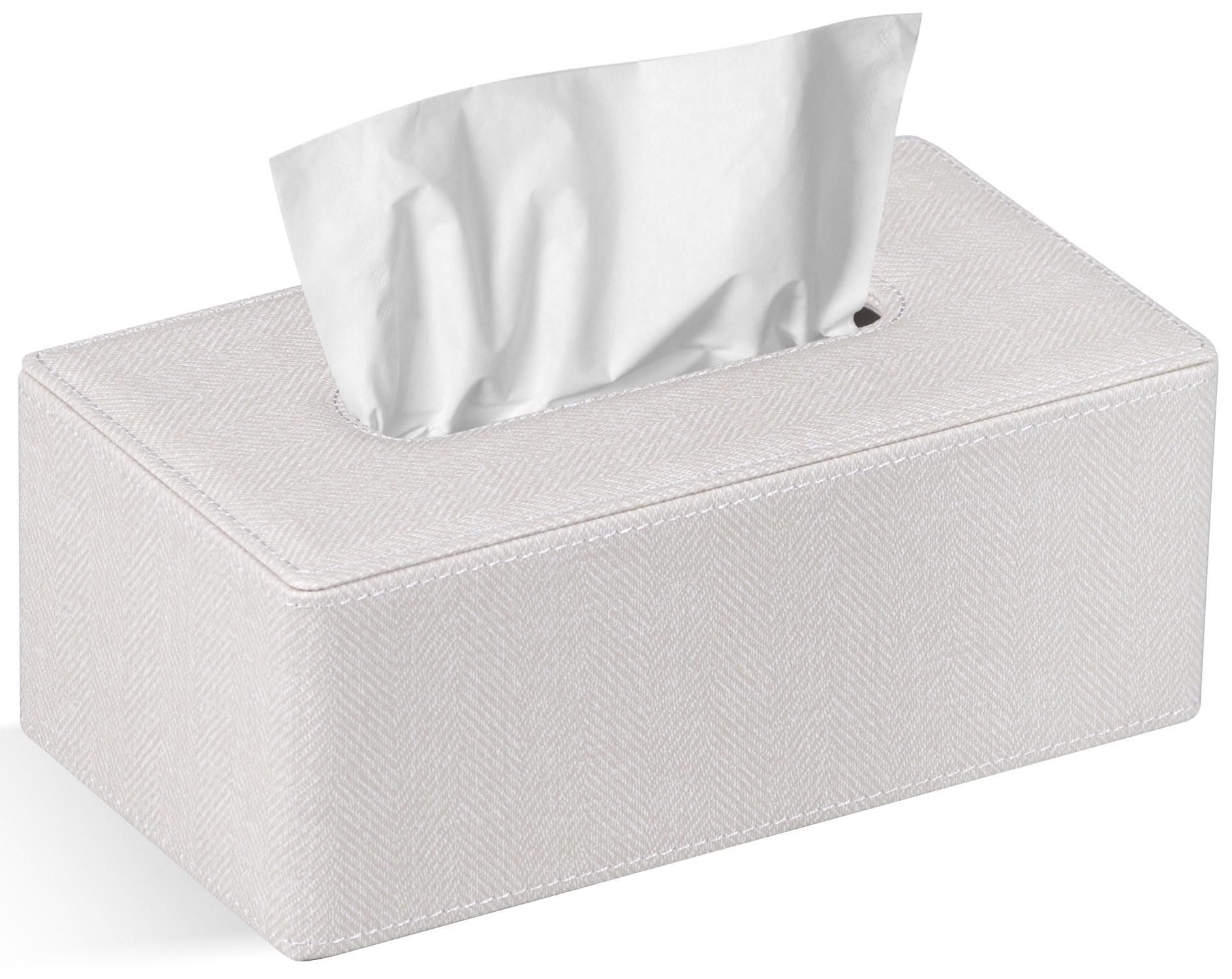 PU Leather Tissue Box Cover – Rectangular Holder, Linen Beige