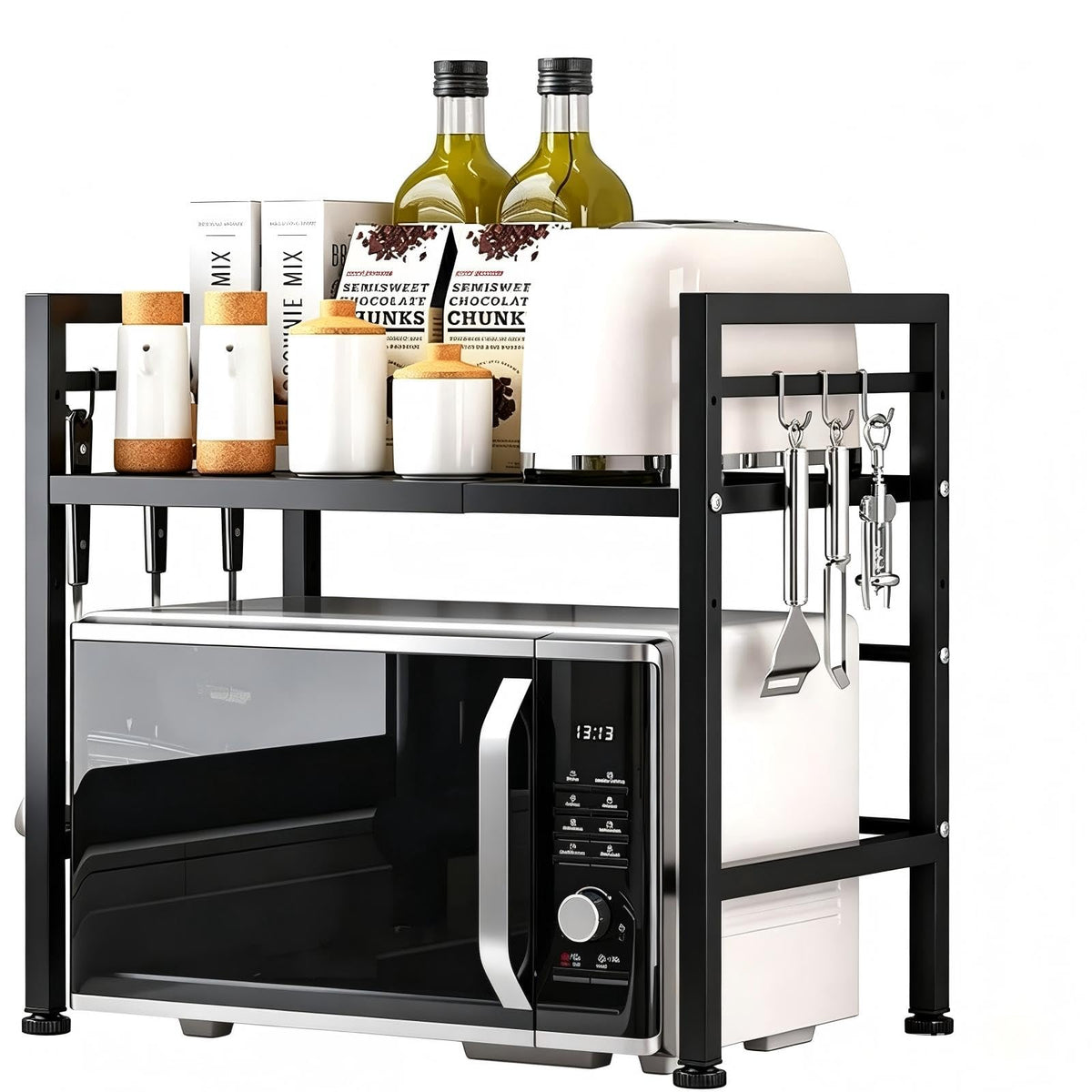 Multibao Expandable Microwave Rack Shelf, 2 Tier Oven Rack Stand Holder Kitchen Corner Shelf Desktop Printer Shelf Rack, Bakers Rack - image 1