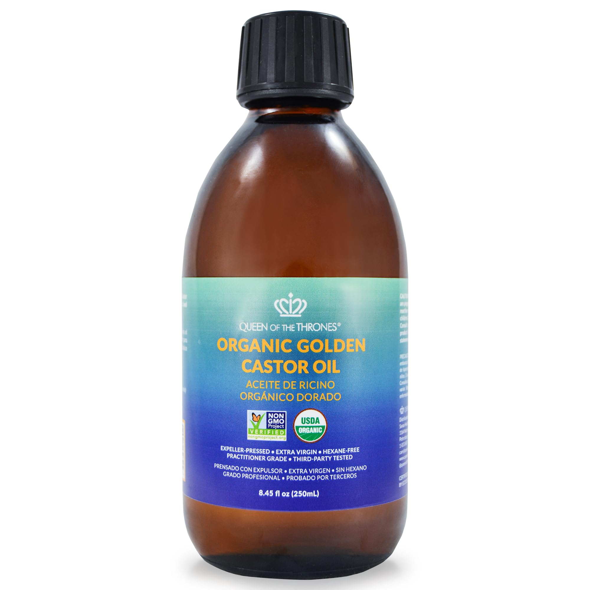 Queen of the Thrones Organic Castor Oil - 100% Pure Hexane-Free Glass Bottle