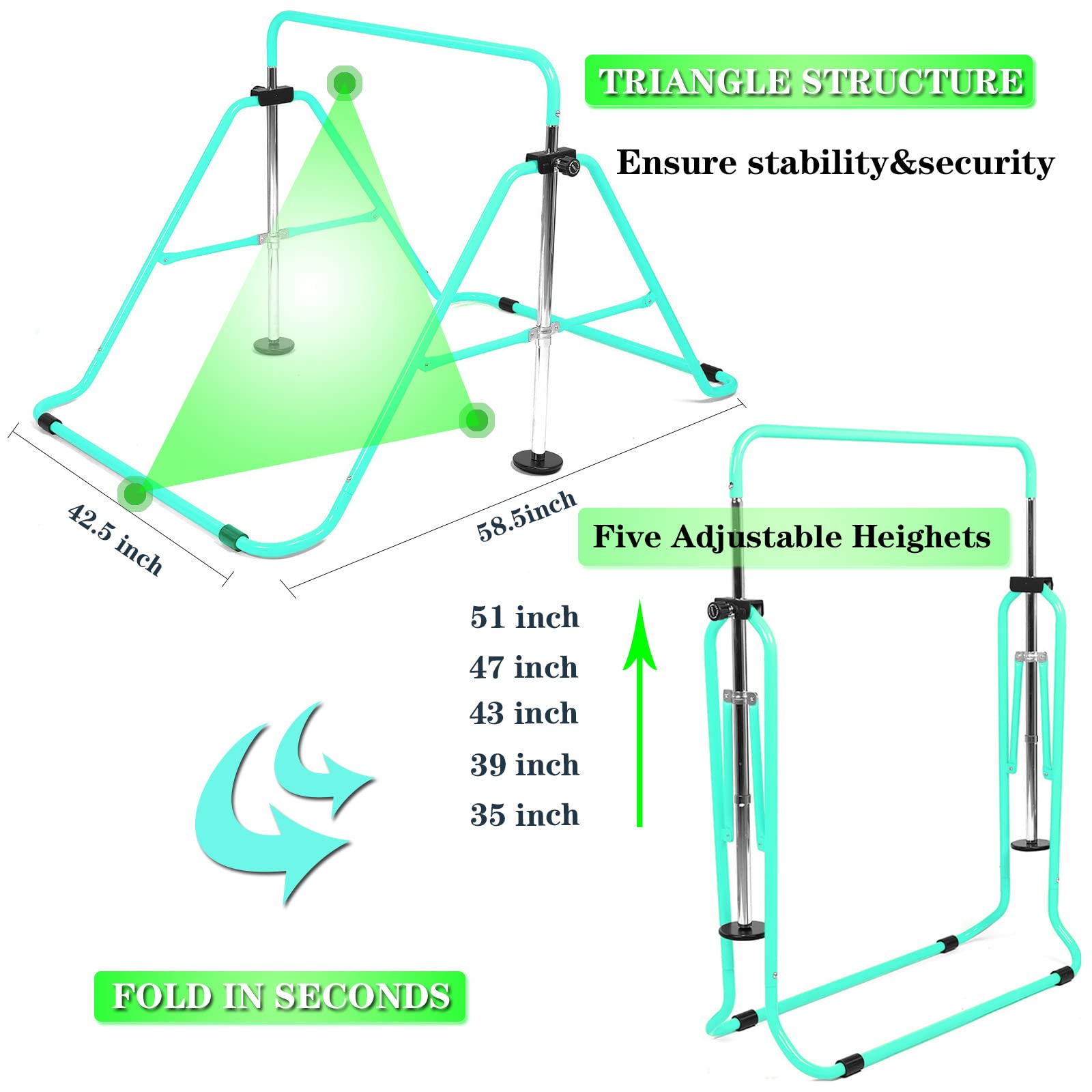 Kids Gymnastics Bar – Foldable & Adjustable Home Training Equipment
