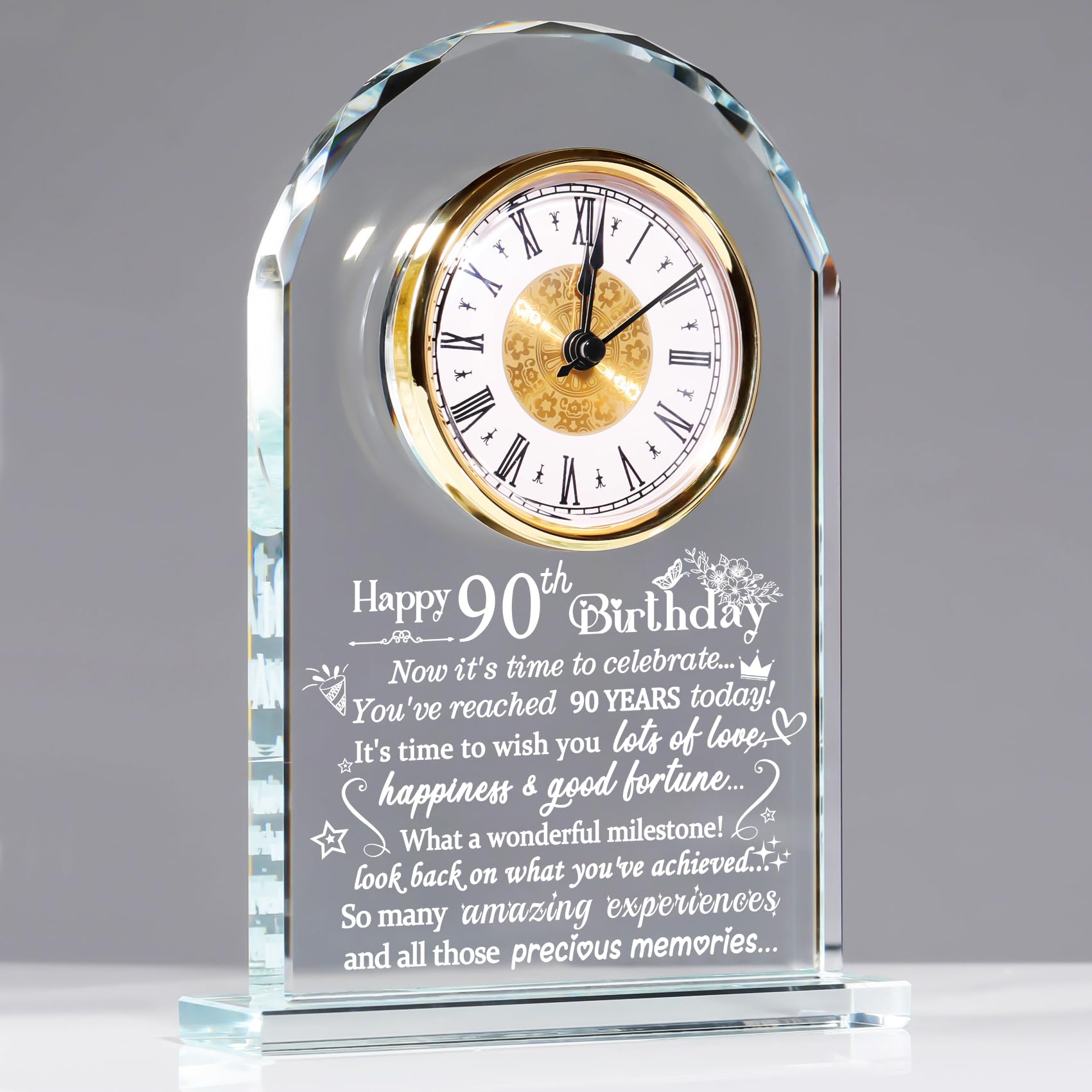 Jolof Store 90th Birthday Glass Keepsake Clock – Milestone Gift for Seniors