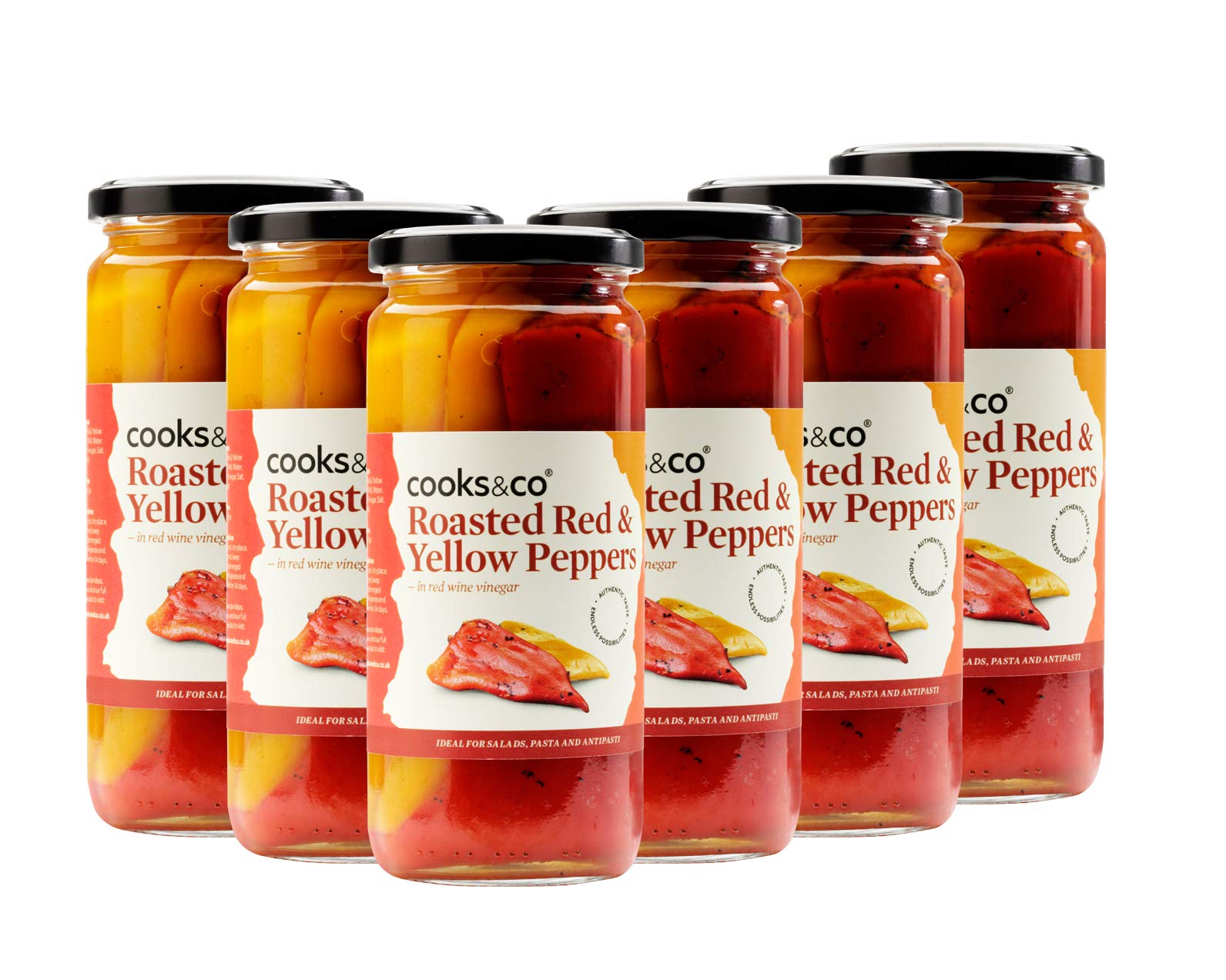 Cooks & Co Roasted Red & Yellow Peppers - Mediterranean Style - 6 x 460g