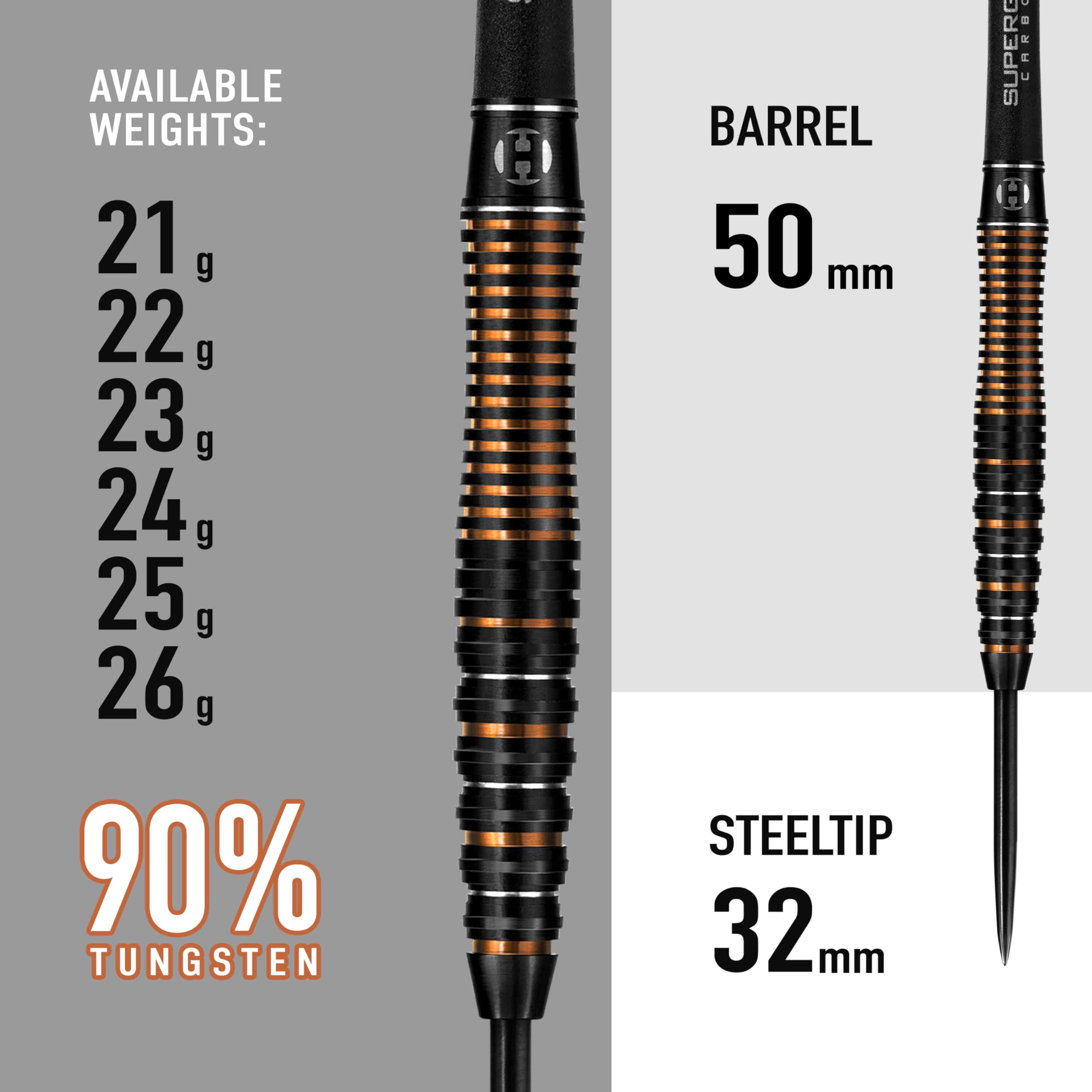 Harrows Noble 90% Tungsten Steel Tip Darts Set - 24g with Flights