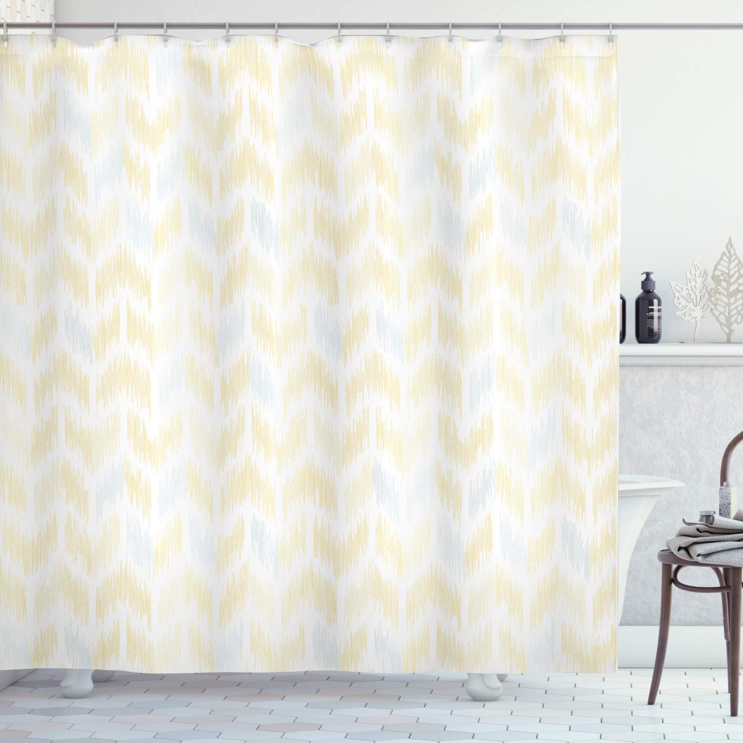 ABAKUHAUS Yellow Chevron Shower Curtain | Waterproof Fabric Decor