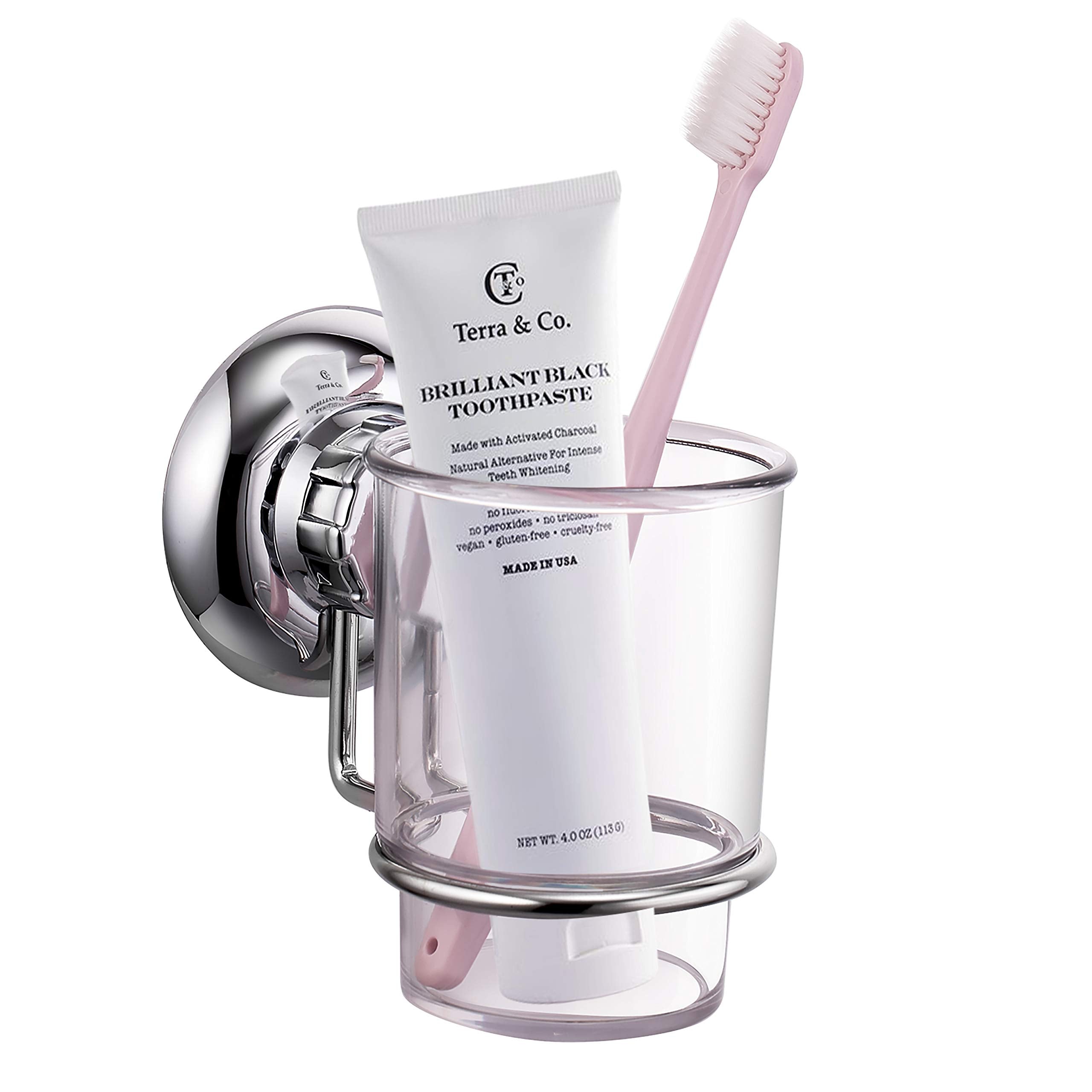MaxHold Suction Cup Toothbrush Holder | Stainless Steel No-Drill Rack